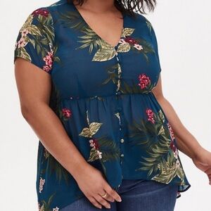Torrid Tropical‎ Floral Chiffon Hi-Low Babydoll Tunic in teal 4
